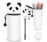 MINISOISO Astuccio Portapenne Animali Silicone, Kawaii Astuccio Penne Silicone con 2PCS Penne,Estensibile Animali Kawaii Astuccio 2 in 1 Morbido Silicone per Adolescenti,Bambini,Scuola,Ufficio (Panda)