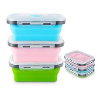 MINISOISO Ciotola Pieghevole, 3 Pezzi Ciotola Pieghevole con Coperchio, 500 ML Contenitori Pieghevoli in Silicone, Ciotola Pieghevole Campeggio Lunch Box per Campeggio, Escursioni, Cucina, All'aperto