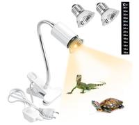 MINISOISO Lampada Tartarughe, Lampada Riscaldante Rettile con 1 Portalampada E27, 2 Lampadine UVA UVB 50W a Punto Basking e Morsetto Girevole a 360° per Tartaruga, Serpente, Lucertola, Bianco