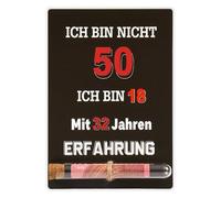 MINISONA Biglietto di compleanno in legno per uomini - divertente regalo con provetta in nero - idea regalo creativa con scritta non 70 ma 18 con 52 anni di esperienza (50)