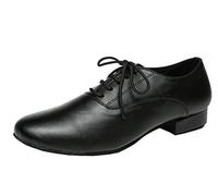 Minitoo - Comode scarpe da uomo ideali per il ballo da sala o i balli latino americani, in pelle, modello JF250501, Nero (Leather-Black), 41.5