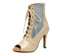 MINITOO Donna Latin Sala Da Ballo, Scarpe Da Ballo, Gambe Aperto Partito Formale Sandali Stivali, L634 beige, tacco 10 cm, 38.5 EU