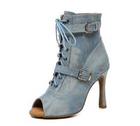 MINITOO Donna Latin Sala Da Ballo, Scarpe Da Ballo, Gambe Aperto Partito Formale Sandali Stivali, L636 Denim blu tacco 10 cm, 39.5 EU