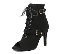 MINITOO Donna Latin Sala Da Ballo, Scarpe Da Ballo, Gambe Aperto Partito Formale Sandali Stivali, L636 Camoscio Nero Tacco 10 cm, 35.5 EU