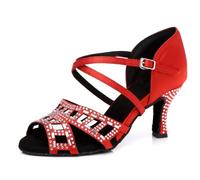 MINITOO Donna Latina Salsa Caviglia Strap Cristalli Sport Scarpe Da Danza Sera Ballo Sandali, L347 rosso, tacco da 7, 5 cm, 40.5 EU