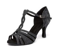 MINITOO Donna Latina Salsa Scarpe Da Danza Cinghia Sandali Da Sera Scarpe, L655 Denim scuro 7 5 cm tacco, 37.5 EU