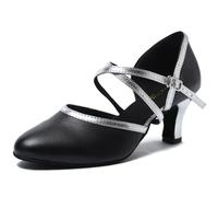 MINITOO Donna Latino Tango Ballo Salsa Danza Scarpe Chiusa Party Serata Decollete con Tacco L188 Nero/Argento 6cm Tacco EU 36.5