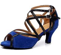 MINITOO Donna Sandali QJ6132 Punta Chiusa Tacco Basso in Pelle Scamosciata di Tango della Salsa della Sala da Ballo Ballo Latino Blue EU 40.5