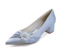 MINITOO Donne Comode Scarpe Da Sposa Scivolare Goffo Basso Tacco Sera Pompe, M378 argento, 36.5 EU