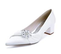 MINITOO Donne Comode Scarpe Da Sposa Scivolare Goffo Basso Tacco Sera Pompe, M378 bianco, 42 EU