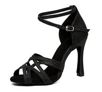 MINITOO Glitter Latin Salsa Scarpe da ballo per le signore Comode Feste Sandali Scarpe, L507 nero, tacco da 10 cm, 39.5 EU