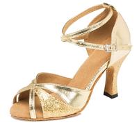 MINITOO Glitter Latin Salsa Scarpe da ballo per le signore Comode Feste Sandali Scarpe, X100 oro tacco 8 cm, 39 EU