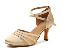 MINITOO Latin Salsa Cinturino alla Caviglia Mesh Raso Latino della Salsa Ballo Scarpe da Ballo Champagne EU 39