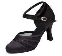 MINITOO Latin Salsa Cinturino alla Caviglia Mesh Raso Latino della Salsa Ballo Scarpe da Ballo Nero EU 37.5