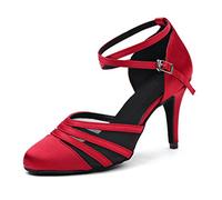 MINITOO Latin Salsa Cinturino alla Caviglia Mesh Raso Latino della Salsa Ballo Scarpe da Ballo Rosso EU 37.5