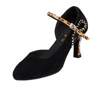 MINITOO Latin Salsa Donna Punta Chiusa Scamosciato Sala Scarpe da Ballo Vestito Formale Partito Scarpe col Tacco Nero/Leopardo EU 35