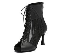 MINITOO Moda donna Latina Salsa Ballroom Dancing Boots Mesh Sandali alla caviglia, L572 Nero, 38 EU