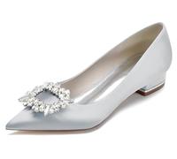 MINITOO Ragazze donne sera scarpe basse scarpe a punta scarpe da sposa décolleté scarpe con fiocchi MY182, My182 Argento 2 5 cm tacco, 39.5 EU