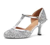 MINITOO Sala Practice Donna Cinturino a t Argento Brillantini Salsa Latin Scarpe da Ballo Nozze Vestito Scarpe col Tacco EU 42