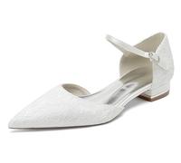 MINITOO Scarpe basse per feste e ragazze, da donna, in pizzo, eleganti scarpe da sposa, a punta, MY274, My274 Bianco 2 5 cm tacco, 38.5 EU