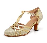 MINITOO Scarpe da Ballo Comode Donna Chiusa Serata Party Pumps con Cinturino alla Caviglia L322 Oro EU 36