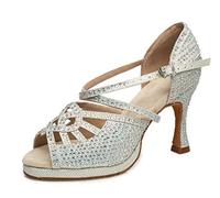 MINITOO Scarpe da ballo con plateau per donna sandali da sposa con perline di, L458 Argento 9cm Tacco, 37 EU