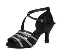 MINITOO Scarpe da ballo sportive con cintura a croce per donna comode scarpe da ballo, L632 nero, tacco da 7, 5 cm, 36.5 EU