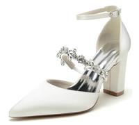 MINITOO Scarpe da sera comode da donna Tacco grosso Cinghia da sposa Pumps MY025, My025 avorio 8 5 cm tacco, 38 EU