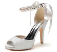 MINITOO Scarpe da sera comode per le donne piattaforma tacco alto sandali da sposa con fiocco MY104, My104 argento tacco 10 cm, 37.5 EU