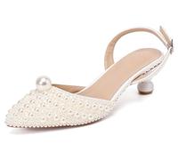 MINITOO Scarpe da sposa comode da donna con tacchi Slingback sera party décolleté, H005 Ivory Jeweled, 37.5 EU