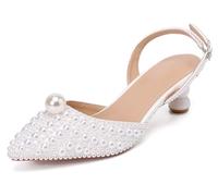MINITOO Scarpe da sposa comode da donna con tacchi Slingback sera party décolleté, H005 White Jeweled, 39.5 EU