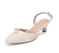 MINITOO Scarpe da sposa comode da donna con tacchi Slingback sera party décolleté, H006 Ivory Jeweled, 41.5 EU