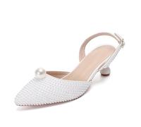 MINITOO Scarpe da sposa comode da donna con tacchi Slingback sera party décolleté, H006 White Jeweled, 41 EU
