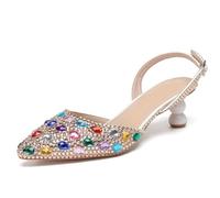 MINITOO Scarpe da sposa comode da donna con tacchi Slingback sera party décolleté, H008 Champagne Diamonds, 40.5 EU