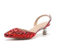 MINITOO Scarpe da sposa comode da donna con tacchi Slingback sera party décolleté, H010 Red Diamonds, 40 EU