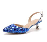 MINITOO Scarpe da sposa comode da donna con tacchi Slingback sera party décolleté, H010 Royal Blue Diamonds, 37.5 EU