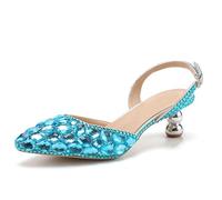 MINITOO Scarpe da sposa comode da donna con tacchi Slingback sera party décolleté, H010 Turquoise Diamonds, 37 EU