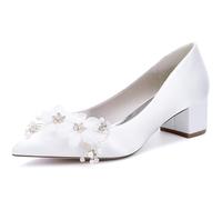 MINITOO Scarpe da sposa comode da donna Scivolare sera décolleté con fiore, M347 bianco, 39.5 EU