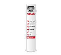 Minitotem bifacciale da interno 30x140 cm, base Ø35 cm, profili in alluminio e forex con PVC intercambiabile