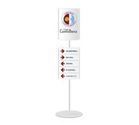 Minitotem bifacciale MITO05 con 2 targhe A3 verticali, forex e PVC, alluminio silver Ø35x140 cm