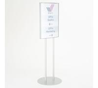 Minitotem bifacciale MITO10 con targa 42x60 cm, forex e PVC intercambiabile, alluminio silver per interni