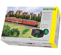 Minitrix 11170 - Kit di avviamento digitale "Freizeitexpress", traccia N (1:160), modellismo ferroviario digitale con locomotiva diesel, decoder mfx e DCC, suono, stazione mobile, binario ovale