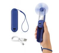Miniventilatore blu con specchio, power bank e torcia