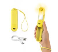 Miniventilatore giallo con specchio, power bank e torcia
