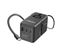 MINIX Adattatore da viaggio universale 100 W con cavo USB C retrattile, PD 3.0 GaN III, porte USB-C * 3 USBA * 1, presa AC, caricatore da viaggio globale per computer portatili tablet telefoni