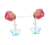 minkissy 1 Paio Di Orecchini A Farfalla In Stile Francese Con Rose Essiccate Per Donne Romantici Gioielli Pendenti Floreali Per Matrimoni Feste Ed Quotidiana