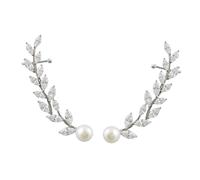 minkissy 1 Paio Orecchini a Foglia Di Salice Per Orecchini a Polsino Foglia Orecchio Orecchini a Foglie Orecchini Da Scalatore Da Sposa Rampicante Fogliare Silver Zircone