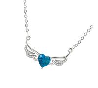 minkissy 1 Pz. collana di d'angelo heart locket necklace blue chain catena collana pendente cuore delicato ala gioielli per il collo collana elegante collana d'angelo rame