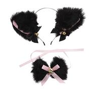 minkissy 1 Set Set di colletti a fascia cat cravatta orecchie da gatto Fascia per con orecchie di gatto da donna fascia da donna con orecchie di gatto Canda del gatto tessuto Nero