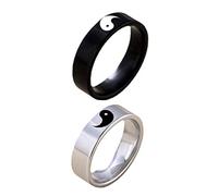 minkissy 2pezzi Anelli Yin Yang in Inossidabile Fedine Balance Tai Chi Fidanzamento Uomo e Donna Design Creativo e Resistente